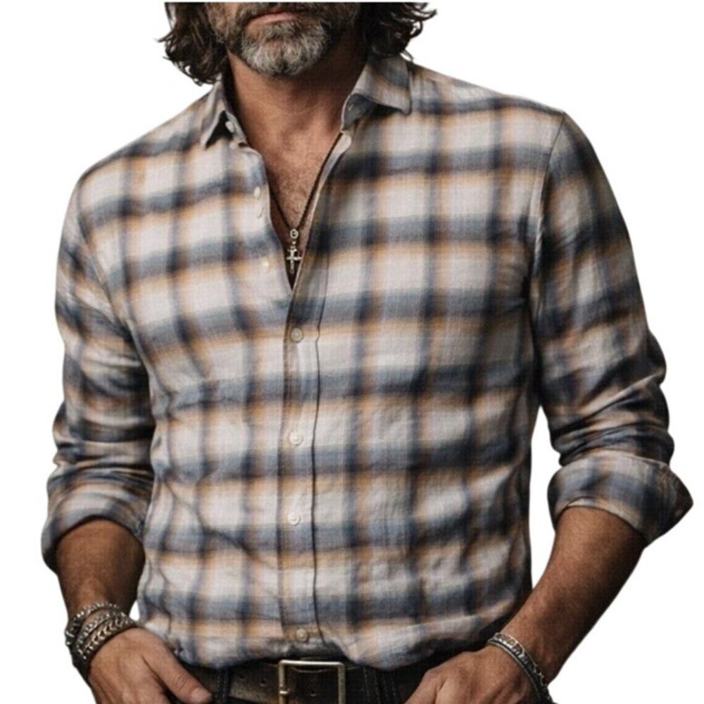 John Varvatos Men's Stream Blue Ross Slim Fit Long Sleeve Button-Up Shirt Size S